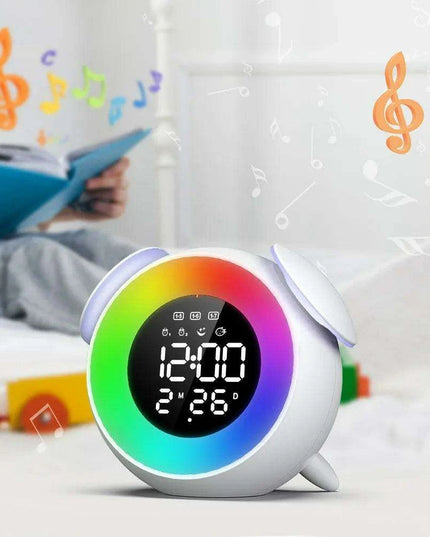 Colorful Rechargeable LED Alarm Clock with Sunrise-Sunset Simulation and Mirror Finish