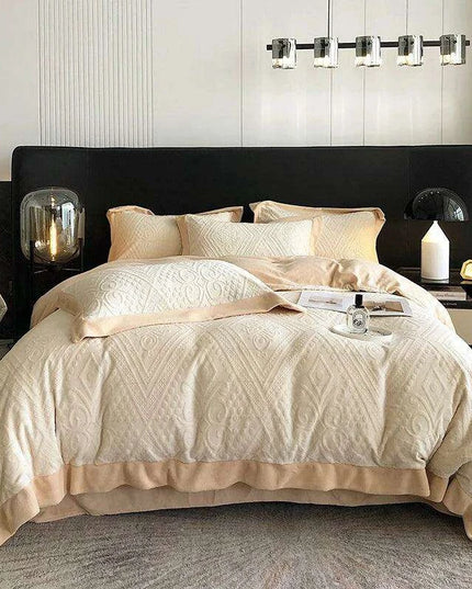 Opulent Grey Velvet Fleece Bedding Set with Luxurious 3D Embossed Duvet Cover and Pillowcases