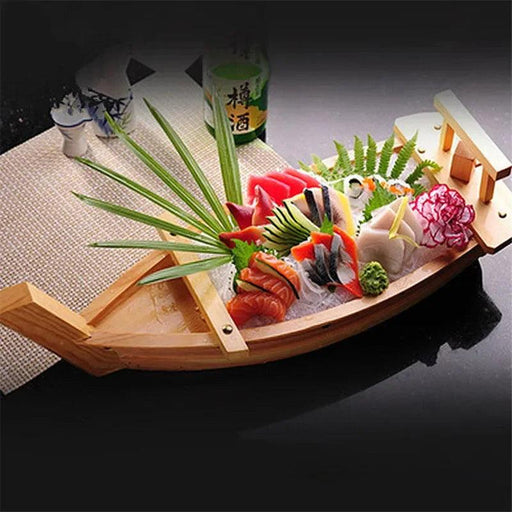Handcrafted Japanese Sushi Serving Boat - Elegant Wooden Tray for Seafood Presentation