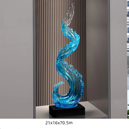 Home Decor Wind and Water Rising Decorations,Blue Resin Sculpture Luxu