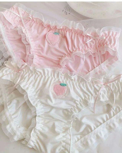 Adorable Kawaii Strawberry Satin Briefs with Ruffle Flounces for Women