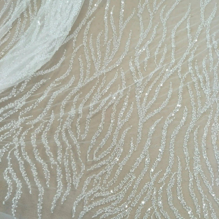Luxurious Beaded Sequin Lace Fabric for Wedding Dresses - 130cm Wide, Available by the Yard