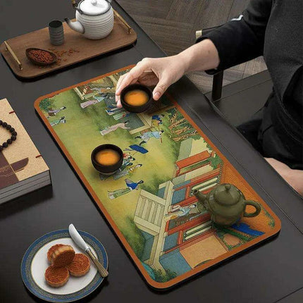 Tranquil Harmony Diatom Mud Tea Ceremony Mat - Elegant Absorbent Home Decor for Tea Aficionados