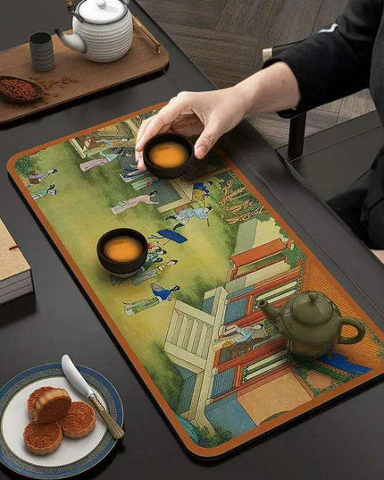 Tranquil Harmony Diatom Mud Tea Ceremony Mat - Elegant Absorbent Home Decor for Tea Aficionados