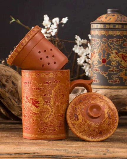 Yixing Dragon-Enhanced Purple Clay Tea Mug with Infuser and Lid for Discerning Tea Connoisseurs