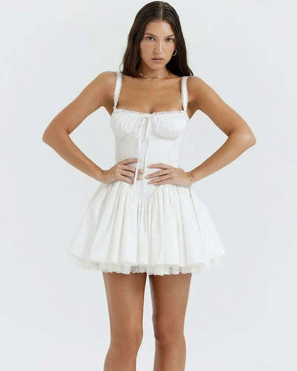 Suninheart White Lace Spaghetti Strap A-line Dress - Effortless Summer Elegance