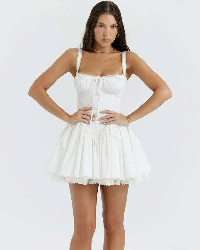 Suninheart White Lace Spaghetti Strap A-line Dress - Effortless Summer Elegance