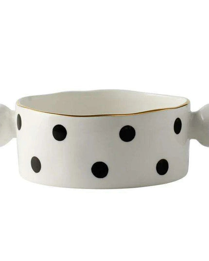 Elegant Gold-Trimmed Polka Dot Ceramic Dining Set for Sophisticated Entertaining