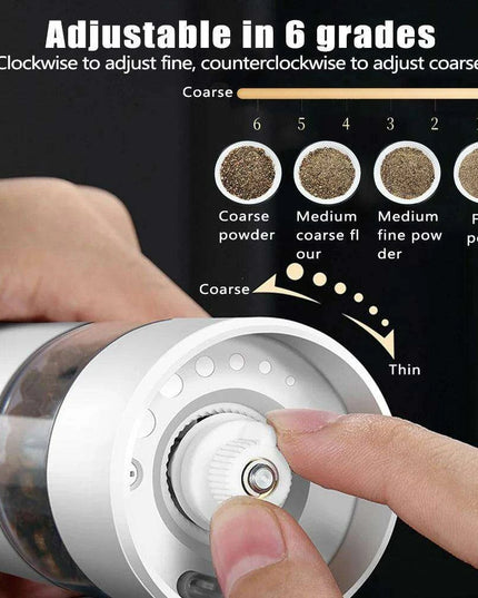 Sleek Rechargeable Electric Pepper Grinder with Adjustable Grinding Levels and Built-in LED Light