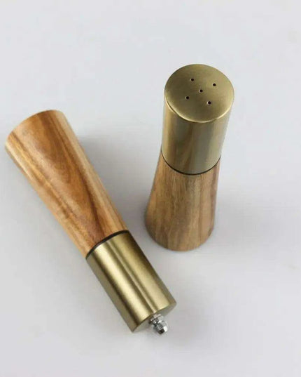 Elegant Acacia Wood and Stainless Steel Spice Grinder Duo - Tailored Grinding for Culinary Excellence
