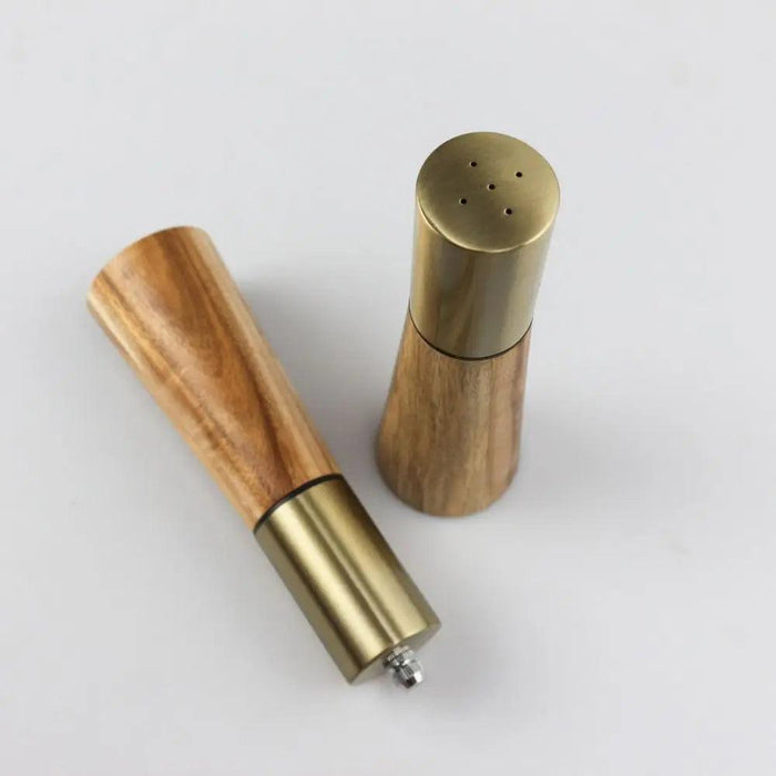 Elegant Acacia Wood and Stainless Steel Spice Grinder Duo - Tailored Grinding for Culinary Excellence