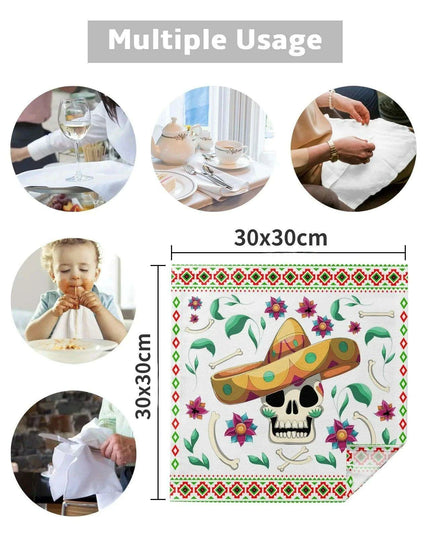 Colorful Day of the Dead Sombrero Cloth Napkins - Elegant Dining Pair for Celebrations