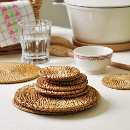 Handcrafted Rattan Coaster Set - Elegant Heat-Resistant Table Protectors for Teapots and More