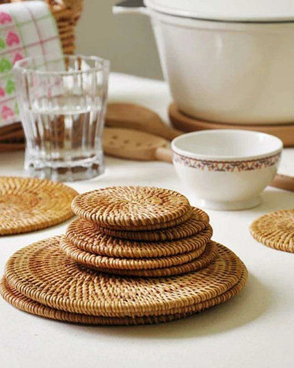Handcrafted Rattan Coaster Set - Elegant Heat-Resistant Table Protectors for Teapots and More