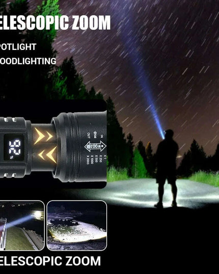 High Strong Power Led Flashlights 2000LM Tactical Torch with Display Light USB Charging Camping Fishing Emergency Zoom Lantern