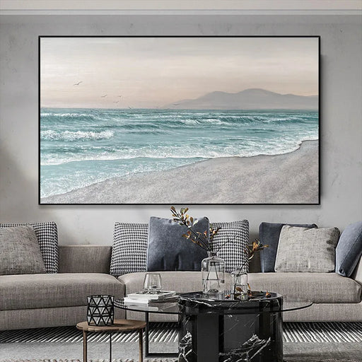 Tranquil Seaside Abstract Canvas Oil Painting for Spacious Living Spaces