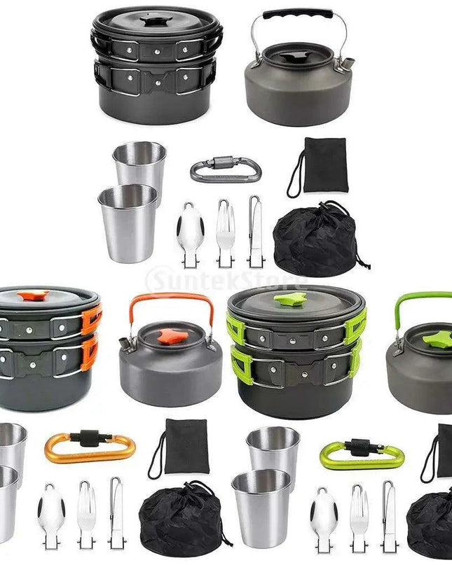 All-in-One Portable Camping Cookware Set with Non-Stick Cookware, Kettle, and Collapsible Utensils for Outdoor Adventures