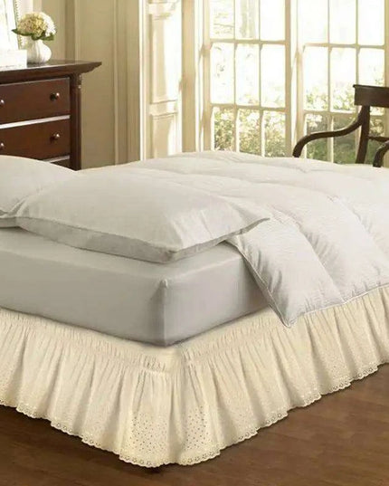 Embroidered Floral Cotton Queen Bed Skirt - Elastic Fit with Elegant Finish