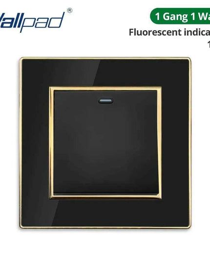 Luxurious Black Acrylic Switch Panel with Gold Accents & Universal Sockets - 220V, Multi-Gang, Modern Design - Illuminated Control Panel with USB Charging Feature