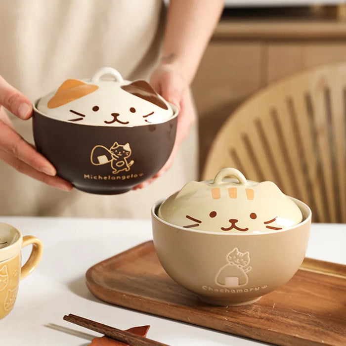 Whimsical Cartoon Cat Ceramic Bowl Set - Enhance Your Dining Experience with Playful Charm