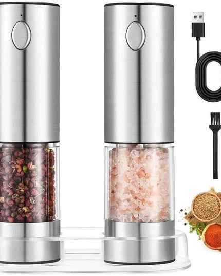 USB Rechargeable Electric Salt and Pepper Mill Set with Customizable Grind Settings and Illuminating LED
