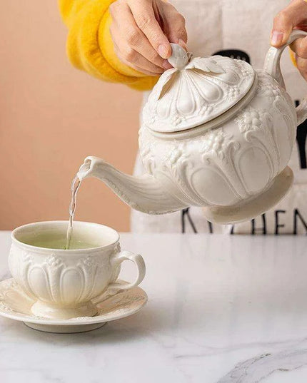Sophisticated Tea Set: Handcrafted Ceramic Teapot and Mugs Ensemble