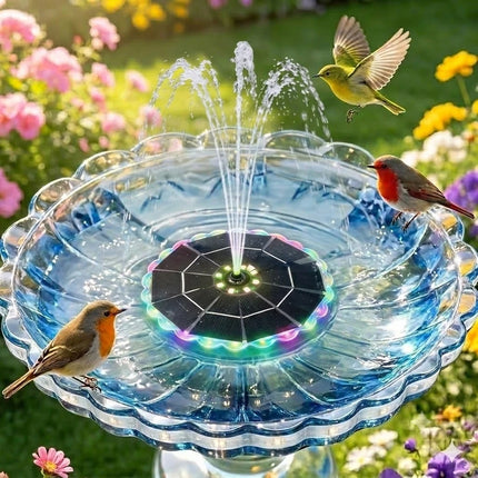 BaiAT02 Solar Fountain with LED Lights & 8 Nozzles, 1800mAh Battery