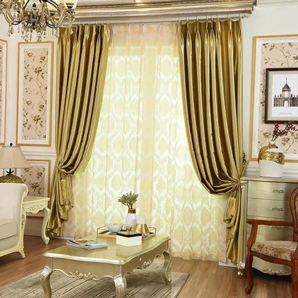 European Gold Luxury Curtains - Blackout, Valance & Tulle Sheer