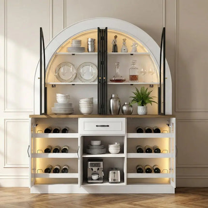 Arched Wine Bar Cabinet with LED Lighting & Glass Doors