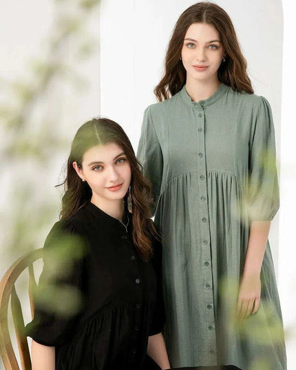 Breezy 3/4 Sleeve Cotton Maxi Dress | Comfortable Summer Gauze Dress with Inner Lining