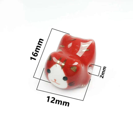 Charming Anime-Inspired Lucky Cat Ceramic Beads for Creative Jewelry Projects - 15x21mm Porcelain Essentials with Vertical Hole