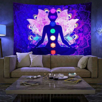 Neon Skull Tapestry Set - Eye-Catching UV Reactive Halloween Decor for Your Home