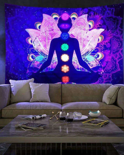 Neon Skull Tapestry Set - Eye-Catching UV Reactive Halloween Decor for Your Home