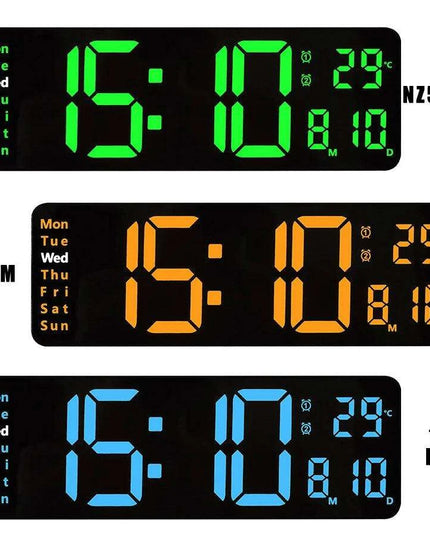 Large LED Digital Wall Clock with Calendar, Dual Alarms, and Temperature Display for Bedroom and Living Room