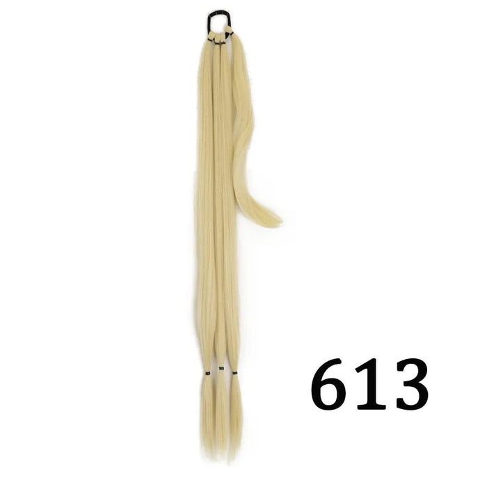Chic Braided Ponytail Extension Set - Black & Brown Heat-Resistant Synthetic Hair Tie