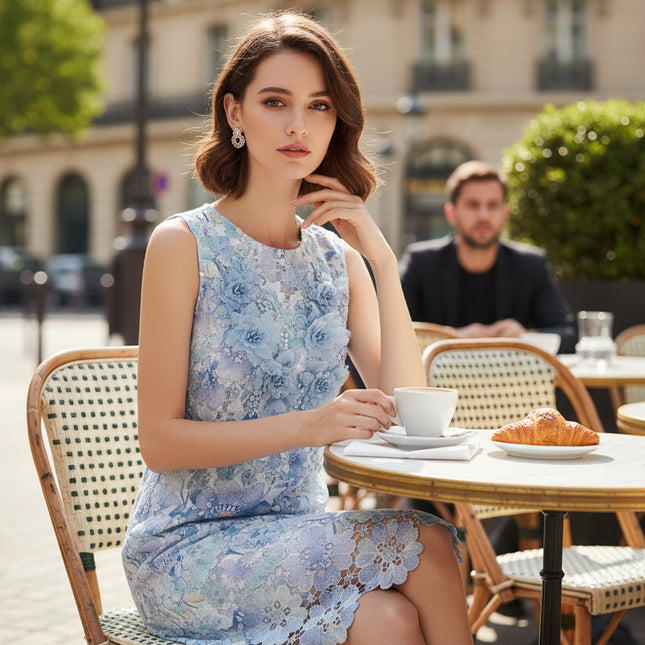 Trendy Euro Floral Lace Dress - Water Soluble, Sleeveless, Elegant