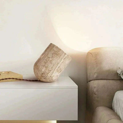 Elegant Yellow Travertine Stone LED Table Lamp for Contemporary Home Aesthetics