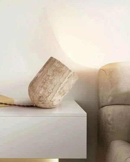 Elegant Yellow Travertine Stone LED Table Lamp for Contemporary Home Aesthetics
