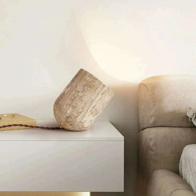 Elegant Yellow Travertine Stone LED Table Lamp for Contemporary Home Aesthetics