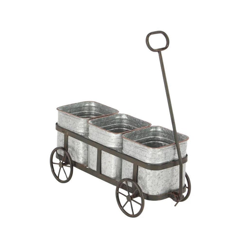 Rustic Farmhouse Wagon Planter with Galvanized Iron Pots - 29" x 16"