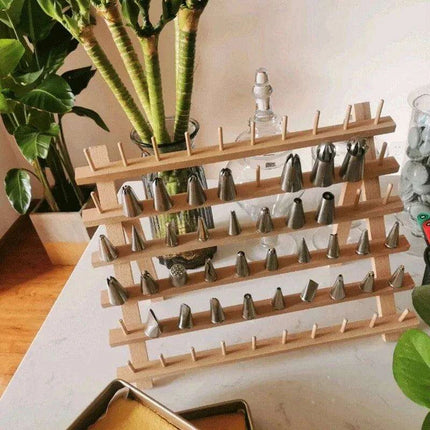 Korean Stainless Steel Cake Decorating Tool Set with Wooden Organizer