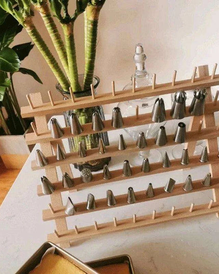 Korean Stainless Steel Cake Decorating Tool Set with Wooden Organizer