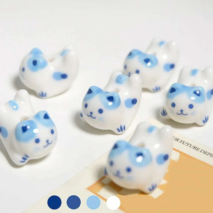 Charming Anime-Inspired Lucky Cat Ceramic Beads for Creative Jewelry Projects - 15x21mm Porcelain Essentials with Vertical Hole