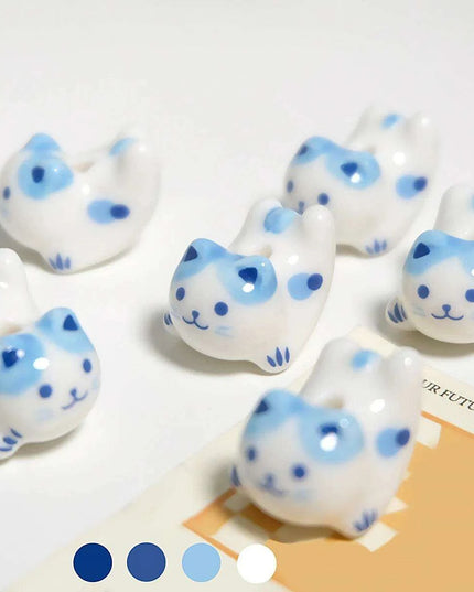 Charming Anime-Inspired Lucky Cat Ceramic Beads for Creative Jewelry Projects - 15x21mm Porcelain Essentials with Vertical Hole