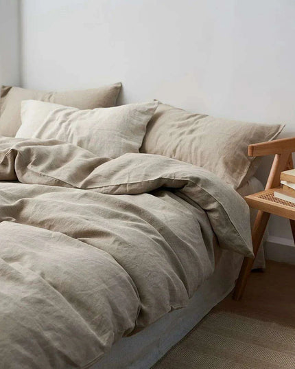 Luxurious 100% Flax Linen Queen Size Duvet Cover with Zipper - Elegant Solid Color Quilt Protector (200x230cm)