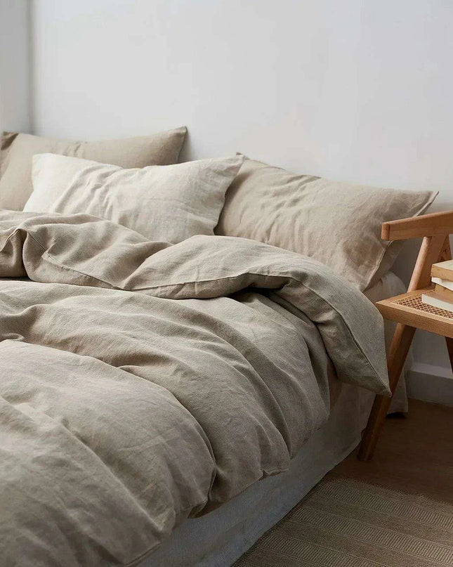 Luxurious 100% Flax Linen Queen Size Duvet Cover with Zipper - Elegant Solid Color Quilt Protector (200x230cm)
