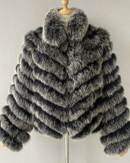 Elegant Reversible Women's Fox Fur Winter Jacket with Silk Lining