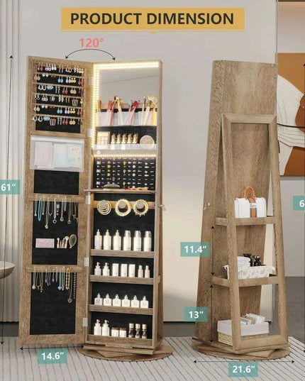 Jewelry Armoire with Full Length Mirror and 360° Rotation