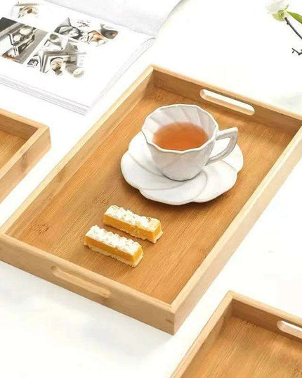 Japanese Bamboo Rectangular Serving Tray Set for Tea and Fruits - Elegant Design