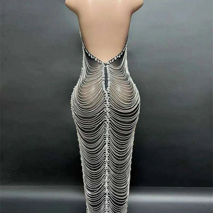 Radiant Night Halter Evening Dress with Sparkling Diamond Details